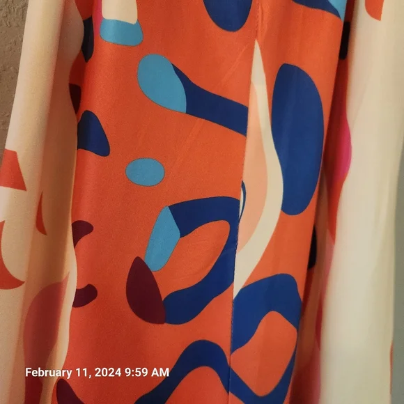 Orange, blue, yellow, and pink jumpsuit. Spaghetti straps. Size Large. - Picture 6 of 8